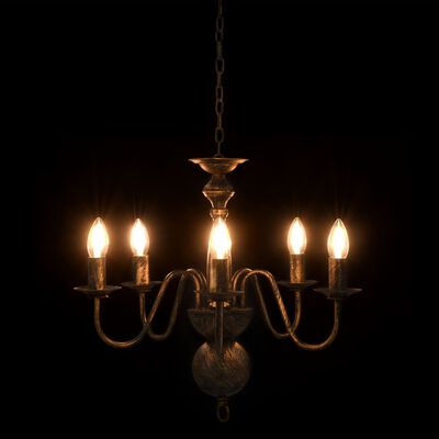 vidaXL Sietynas, juodos spalvos, 5 x E14 lemputės, senovinio stiliaus