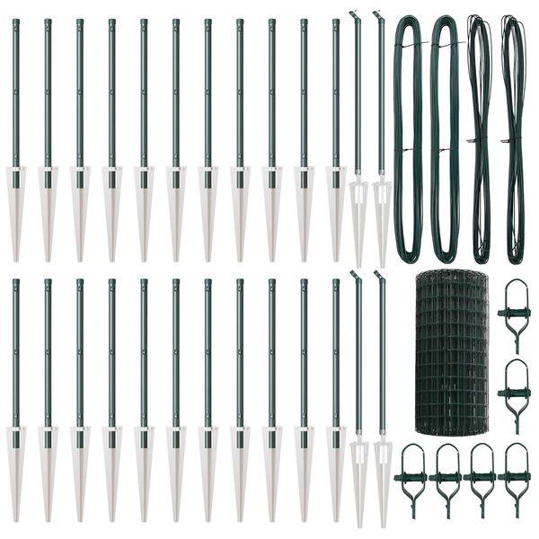 vidaXL Tvora su stulpais Žalia 0,4 x 50 m Plienas ir PVC