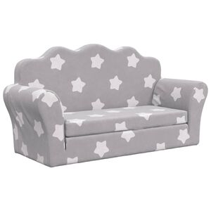 vidaXL Vaiki&scaron;ka dvivietė sofa-lova, pilka, pliu&scaron;as, su žvaigždėmis
