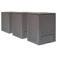 vidaXL Sodo komposto dėžės, 3vnt., rudos, 60x60x83cm, plastikas, 900l