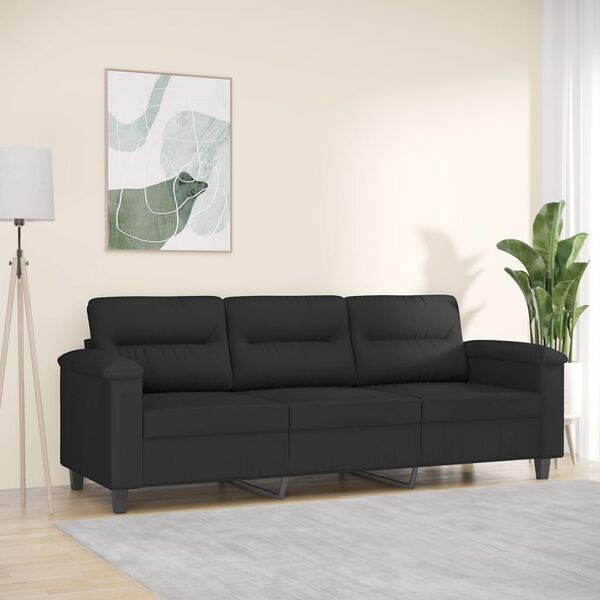 vidaXL Trivietė sofa, juodos spalvos, 180cm, mikropluošto audinys