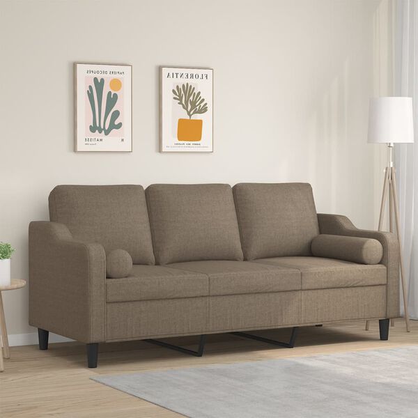 vidaXL Trivietė sofa su pagalvėmis, taupe, 180cm, audinys