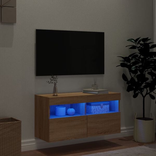 vidaXL Sieninė TV spintelė su LED lemputėmis, ąžuolo, 80x30x40cm