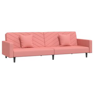 vidaXL Dvivietė sofa-lova su dvejomis pagalvėmis, rožinė, aksomas