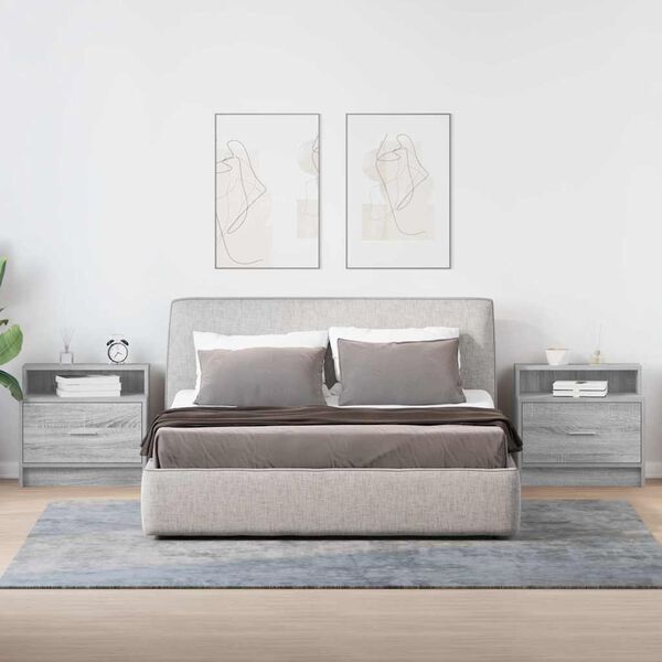 vidaXL Naktinės spintelės su stalčiumi, 2vnt., pilka, 51x31x47cm