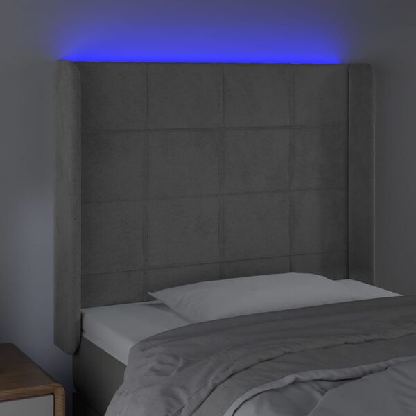 vidaXL Galvūgalis su LED, &scaron;viesiai pilkas, 83x16x118/128cm, aksomas