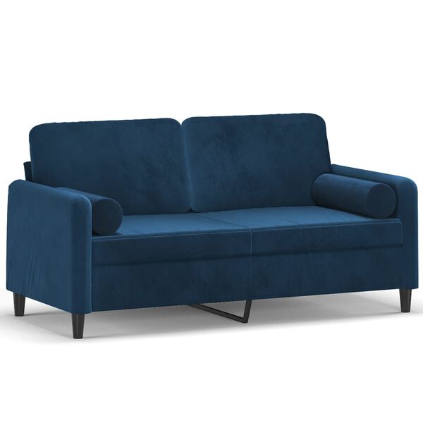 vidaXL Dvivietė sofa su pagalvėmis, mėlynos spalvos, 140cm, aksomas