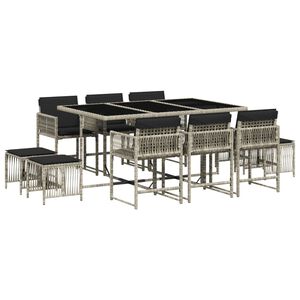 vidaXL Sodo komplektas su pagalvėlėmis, 11 dalių, pilkas, poliratanas