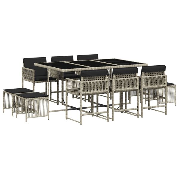 vidaXL Sodo komplektas su pagalvėlėmis, 11 dalių, pilkas, poliratanas