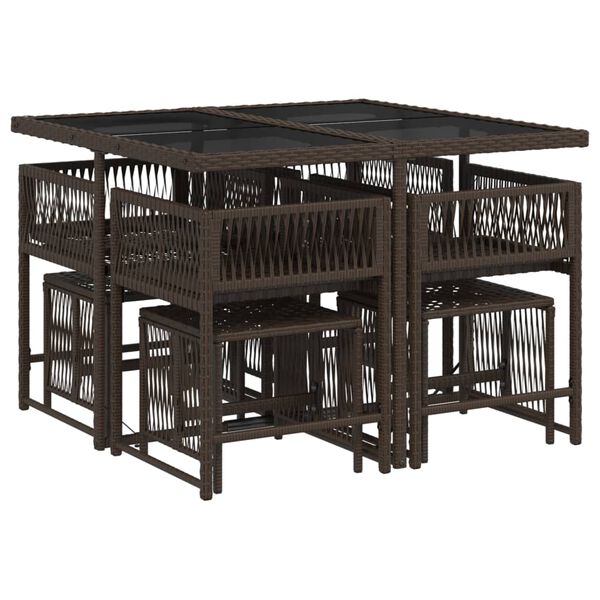 vidaXL Sodo komplektas su pagalvėlėmis, 9 dalių, rudas, poliratanas