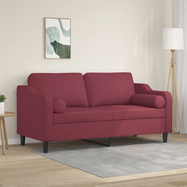 vidaXL Dvivietė sofa su pagalvėlėmis, raudonojo vyno, 140cm, audinys
