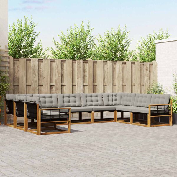 vidaXL Lauko sofos komplektas 9 pcs Natūrali ir &scaron;viesiai pilka