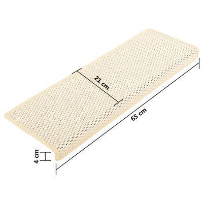 vidaXL Lipnūs laiptų kilimėliai, 15vnt., kreminės spalvos, 65x21x4cm