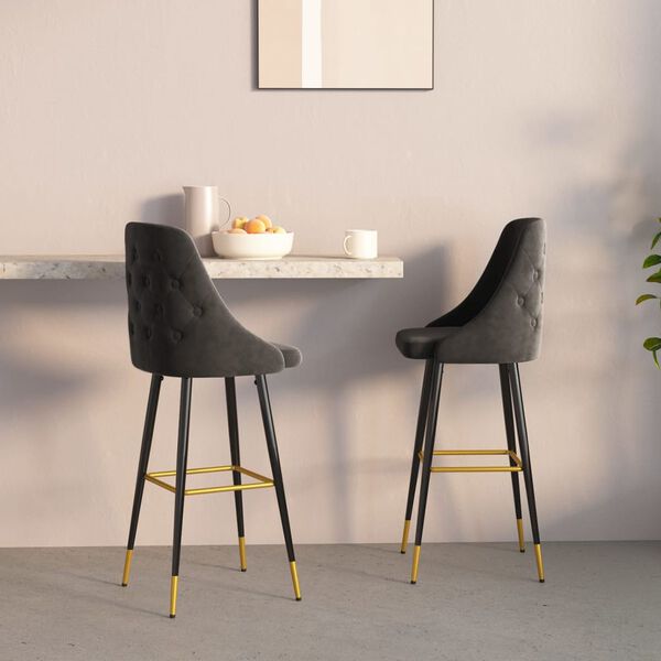 vidaXL Baro taburetės, 2vnt., tamsiai pilkos spalvos, aksomas