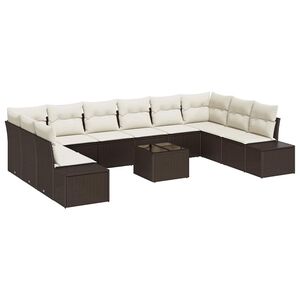 vidaXL Sodo Sofų Rinkinys 10 vnt. 9 vietos Ruda ir grietinėlė