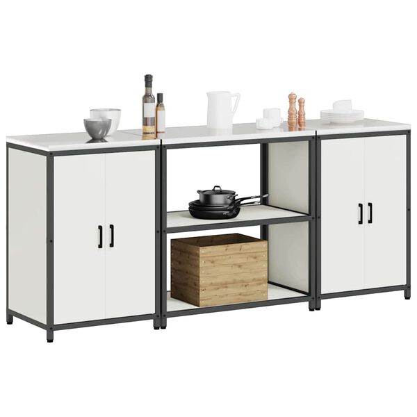 vidaXL Virtuvės saugojimo rinkinys su lentyna su saugykla 3 pcs Balta