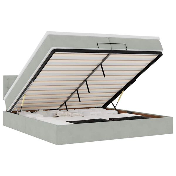 vidaXL Osmanų lovos rėmas su čiužiniais, pilkas, 200x200cm, aksomas