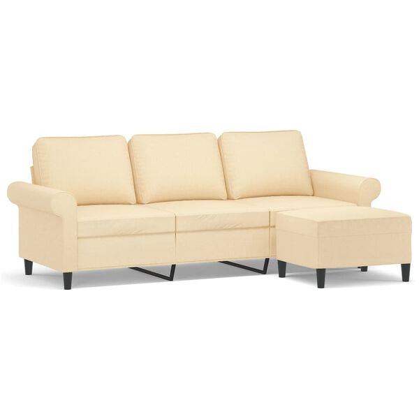 vidaXL Trivietė sofa su pakoja, kreminės spalvos, 180cm, audinys