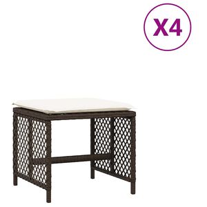 vidaXL Taburetės su pagalvėmis, 4vnt., rudos, 41x41x36cm, poliratanas