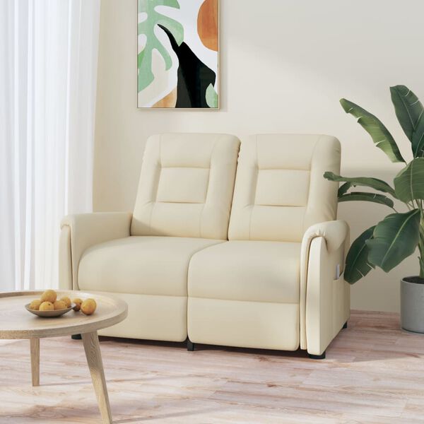 vidaXL Dvivietis atlošiamas masažinis krėslas, kreminis, dirbtinė oda