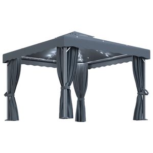 vidaXL Pavėsinė su lemputėmis ir užuolaidomis LED, antracito, 3x3m