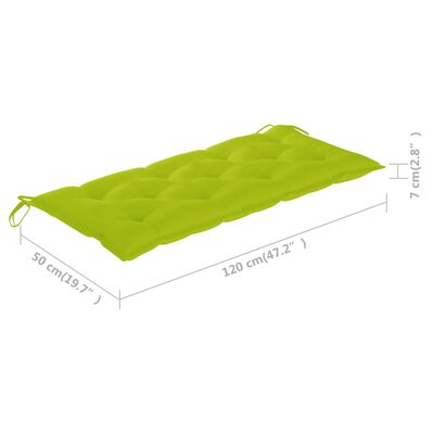 vidaXL Batavia suoliukas su šviesiai žalia pagalve, 120cm, tikmedis