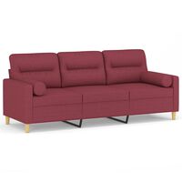 vidaXL Trivietė sofa su pagalvėlėmis, raudonojo vyno, 180cm, audinys