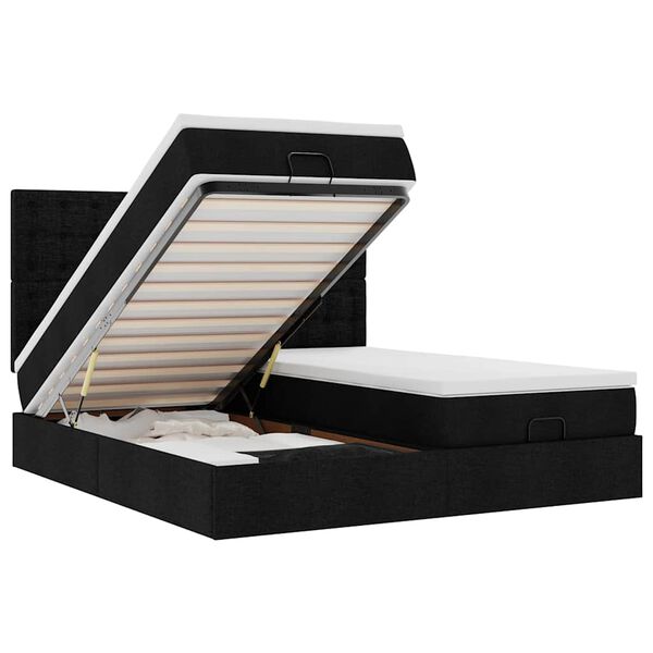 vidaXL Osmanų lovos rėmas su čiužiniais, juodas, 200x200cm, audinys