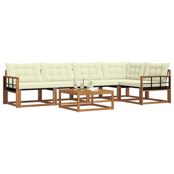 vidaXL Lauko sofos komplektas su pagalve 6 pcs Natūralus ir grietinėlė