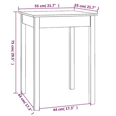 vidaXL Valgomojo stalas, baltas, 55x55x75cm, pušies medienos masyvas