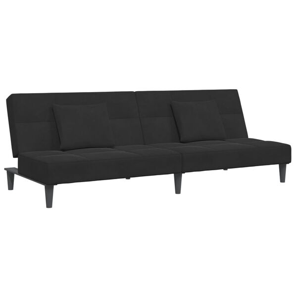 vidaXL Dvivietė sofa-lova su pakoja, juodos spalvos, aksomas
