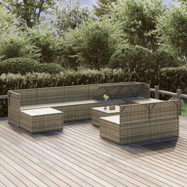 vidaXL Sodo komplektas su pagalvėlėmis, 10 dalių, pilkas, poliratanas