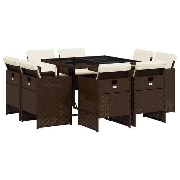 vidaXL Sodo komplektas su pagalvėlėmis, 9 dalių, rudas, poliratanas