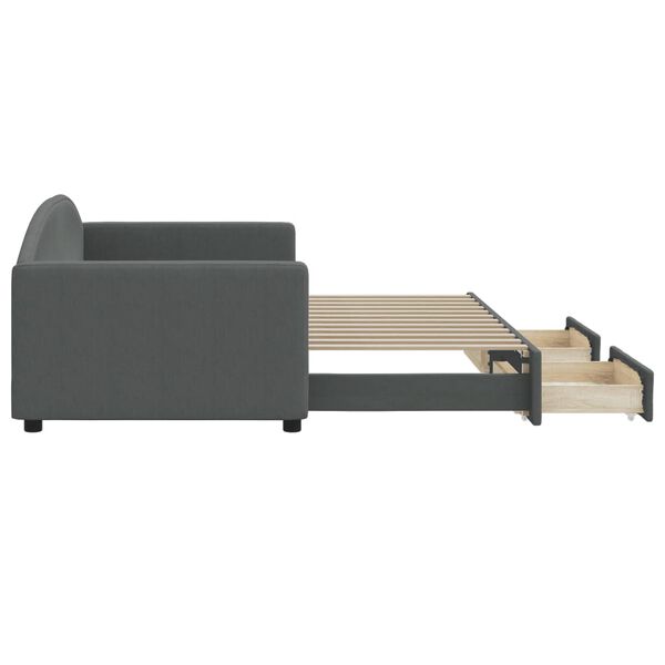 vidaXL Lova su ištraukiama dalimi/stalčiais, pilka, 90x200cm, audinys