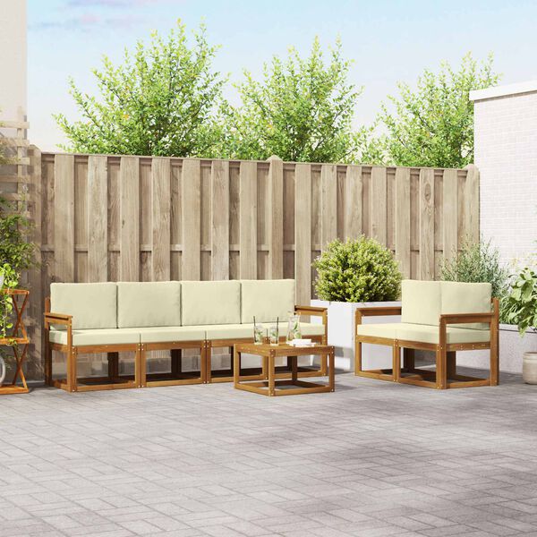 vidaXL Lauko sofos komplektas su pagalve 7 pcs Natūralus ir grietinėlė