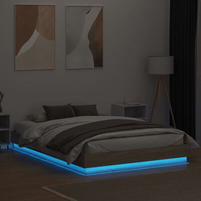 vidaXL Lovos rėmas su LED lemputėmis, sonoma ąžuolo spalvos, 160x200cm