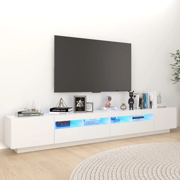 vidaXL Televizoriaus spintelė su LED ap&scaron;vietimu, balta, 260x35x40cm