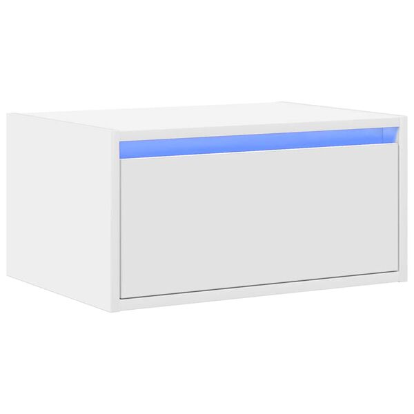 vidaXL Prie sienos montuojama naktinė spintelė su LED, balta