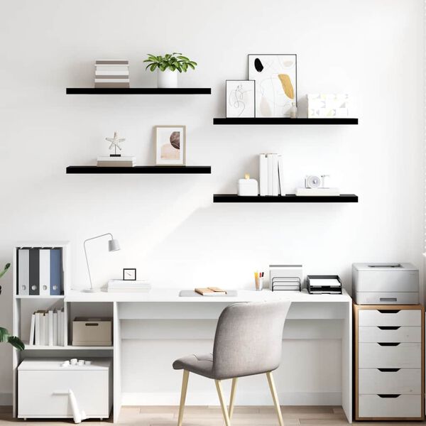vidaXL Pakabinamos lentynos, 4vnt., juodos, 90x23,5x3,8cm, MDF