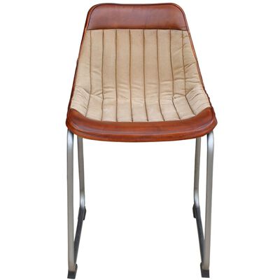 vidaXL Valgomojo kėdės, 2vnt., rudos ir smėlio, tikra oda ir drobė