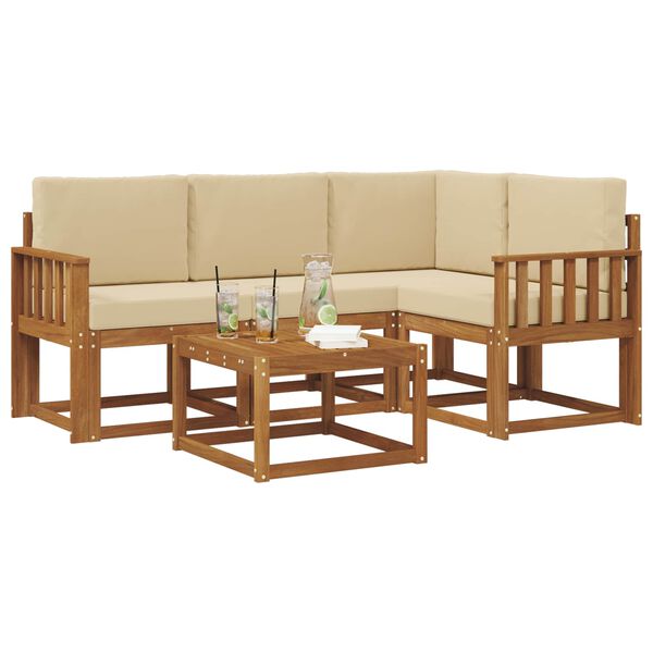 vidaXL Lauko sofos komplektas su pagalve 5 pcs Natūralus ir bežinis