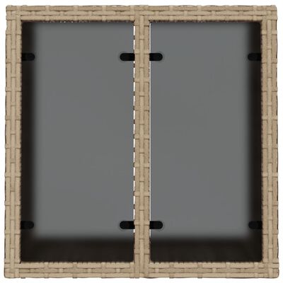 vidaXL Stalas su stikliniu stalviršiu, smėlio, 55x55x37cm, poliratanas