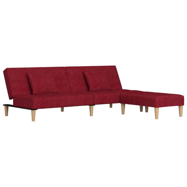 vidaXL Dvivietė sofa-lova su pagalvėmis ir pakoja, vyno, audinys