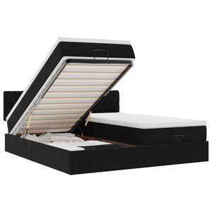 vidaXL Osmanų lovos rėmas su čiužiniais, juodas, 160x200cm, aksomas