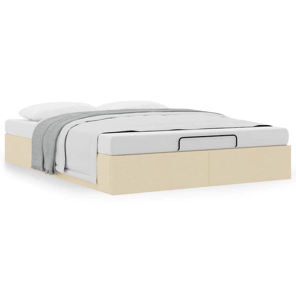 vidaXL Osmanų lovos rėmas be čiužinio, kreminis, 140x190 cm, audinys