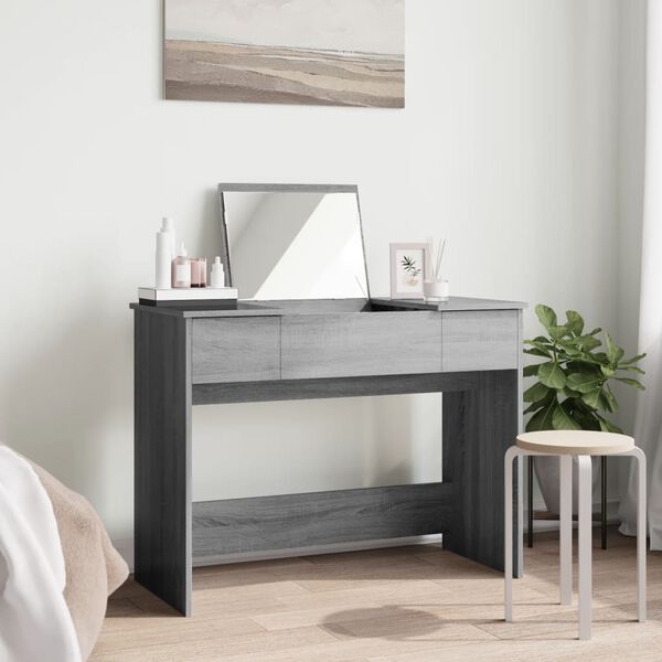 vidaXL Kosmetinis staliukas su veidrodžiu, pilkas ąžuolo, 100x45x76cm