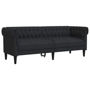vidaXL Trivietė chesterfield sofa, juodos spalvos, audinys
