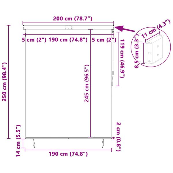 vidaXL Roletas Mėlyna ir balta 200 x 250 cm Audinys ir aliuminis