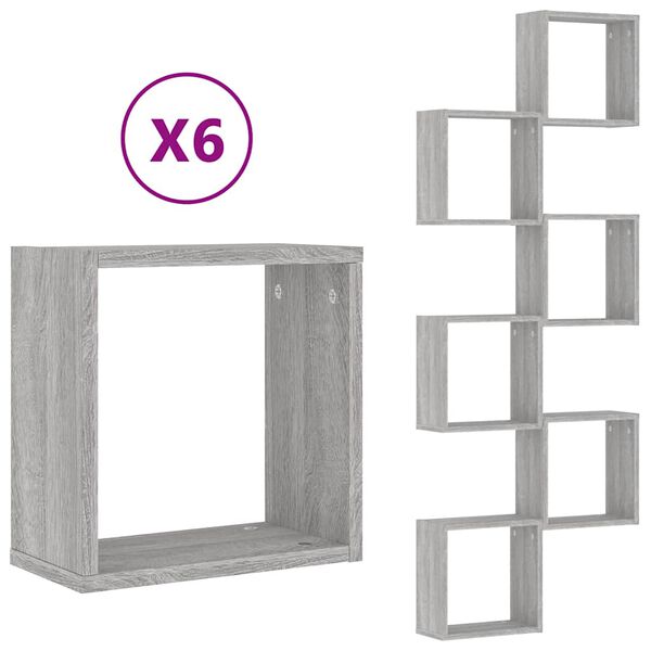 vidaXL Wall Cube lentynos 6 vnt Pilka Sonoma 30x15x30 cm