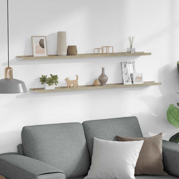 vidaXL Sieninės lentynos, 2vnt., baltos ir ąžuolo spalvos, 115x9x3cm